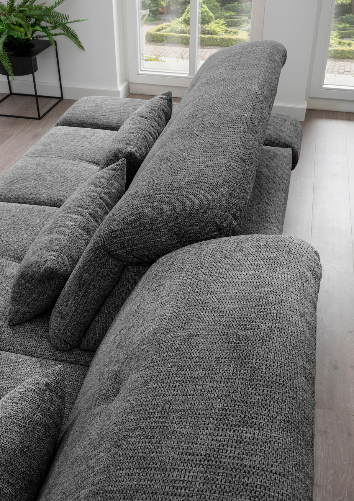 ECKSOFA in Chenille Anthrazit  - Chromfarben/Anthrazit, Design, Textil/Metall (280/254cm) - Livetastic
