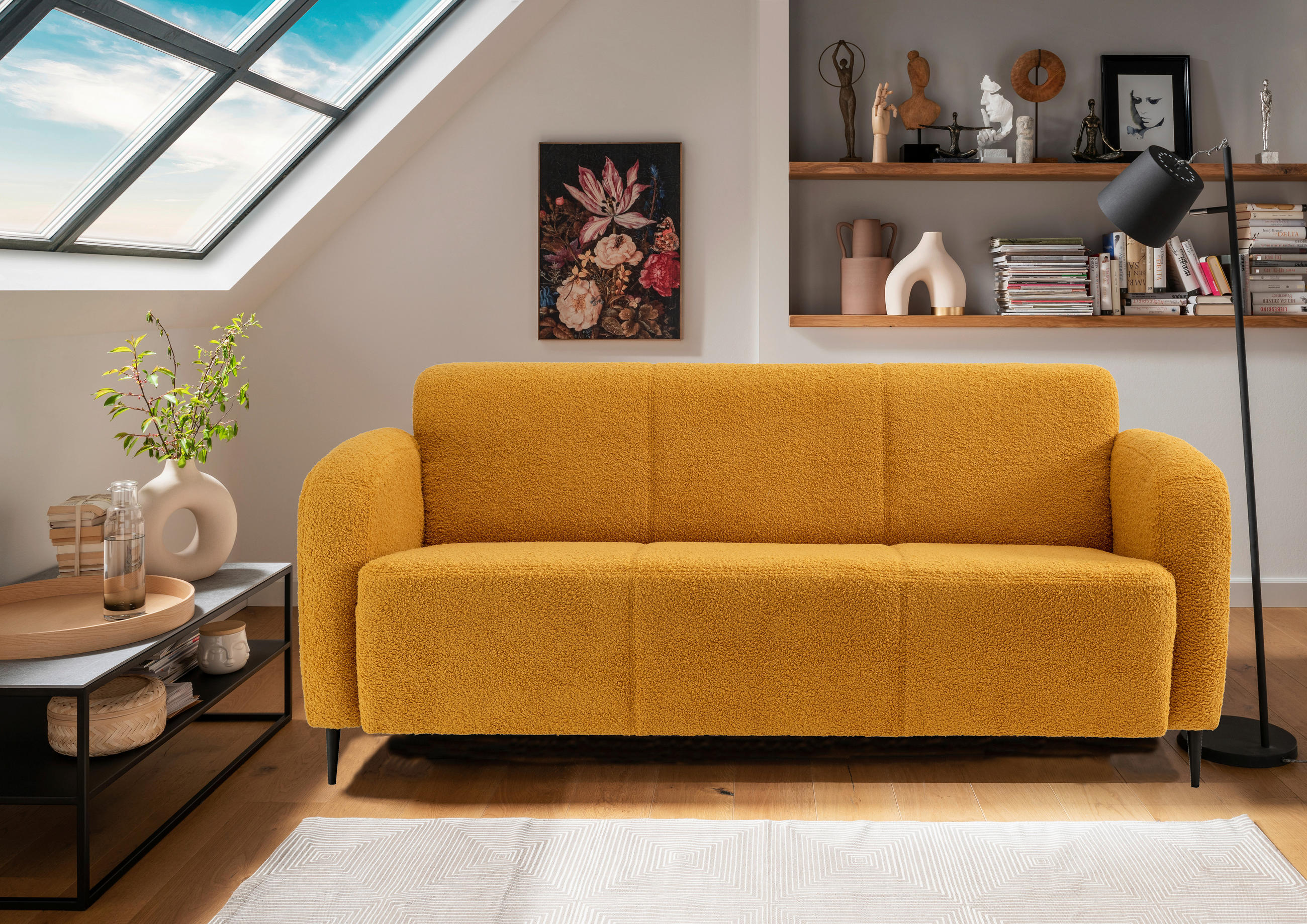 3-SITZER-SOFA Teddystoff Gelb  - Gelb/Schwarz, MODERN, Textil/Metall (180/76/90cm) - Livetastic