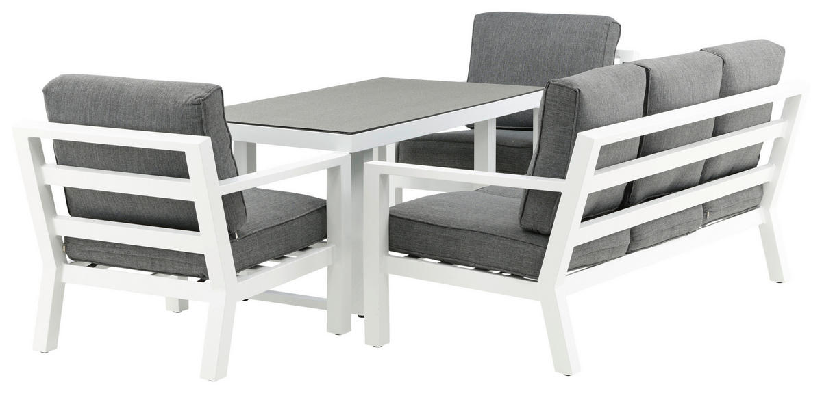 LOUNGEGARNITUR 4-teilig   Aluminium  - Weiß/Grau, Basics, Textil/Metall - Gardenson
