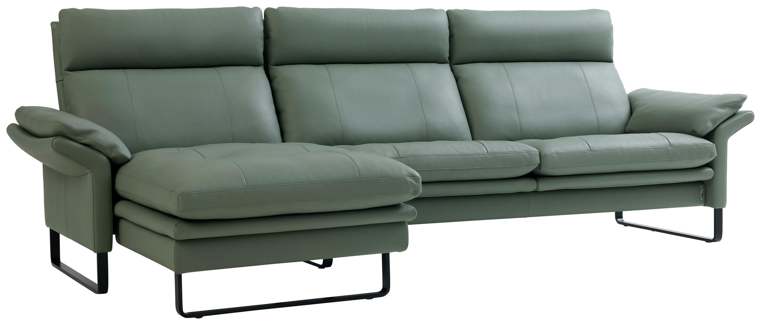 ECKSOFA Salbeigrün Echtleder  - Salbeigrün/Schwarz, KONVENTIONELL, Leder/Metall (148/277cm) - Erpo