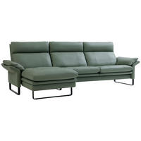 ECKSOFA Salbeigrün Echtleder  - Salbeigrün/Schwarz, KONVENTIONELL, Leder/Metall (148/277cm) - Erpo