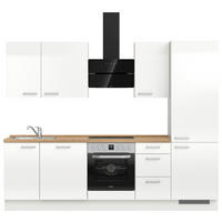 KÜCHENBLOCK 270 cm   in Eichefarben, Weiß Hochglanz  - Edelstahlfarben/Eichefarben, MODERN, Holzwerkstoff/Metall (270cm) - Nobilia