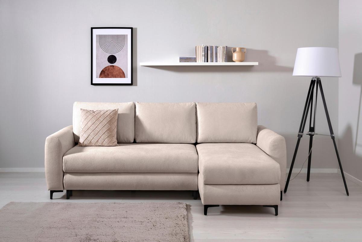 ECKSOFA Moli Beige Mikrofaser  - Beige/Schwarz, Design, Textil/Metall (236/148cm) - MID.YOU
