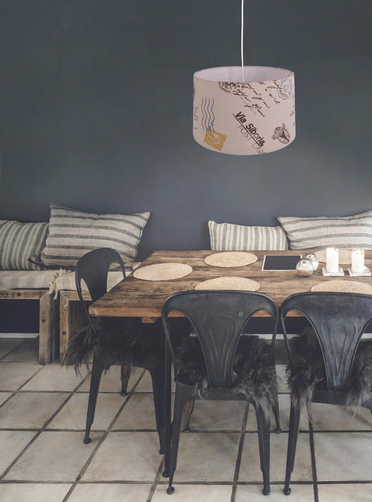 HÄNGELEUCHTE Print 35/136 cm   - Braun, Trend, Kunststoff/Textil (35/136cm) - Näve