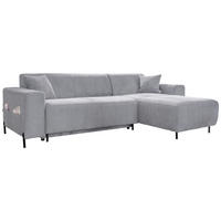 ECKSOFA in Cord Hellgrau  260/165 cm  - Hellgrau/Schwarz, Textil/Metall (260/165cm) - MID.YOU