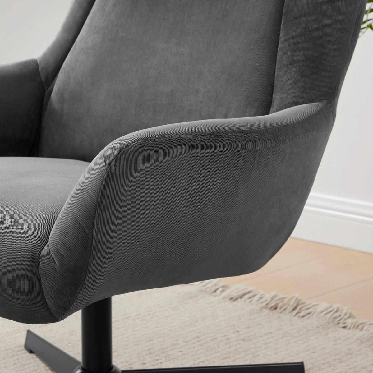 SESSELSET in Cord Anthrazit  - Anthrazit/Schwarz, MODERN, Textil/Metall (82/106/85cm) - Livetastic