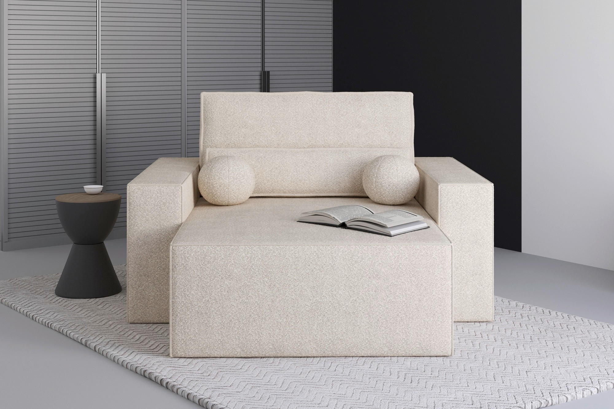 XXL-SESSEL - Sandfarben/Schwarz, Design, Textil (146/85/162cm) - MID.YOU