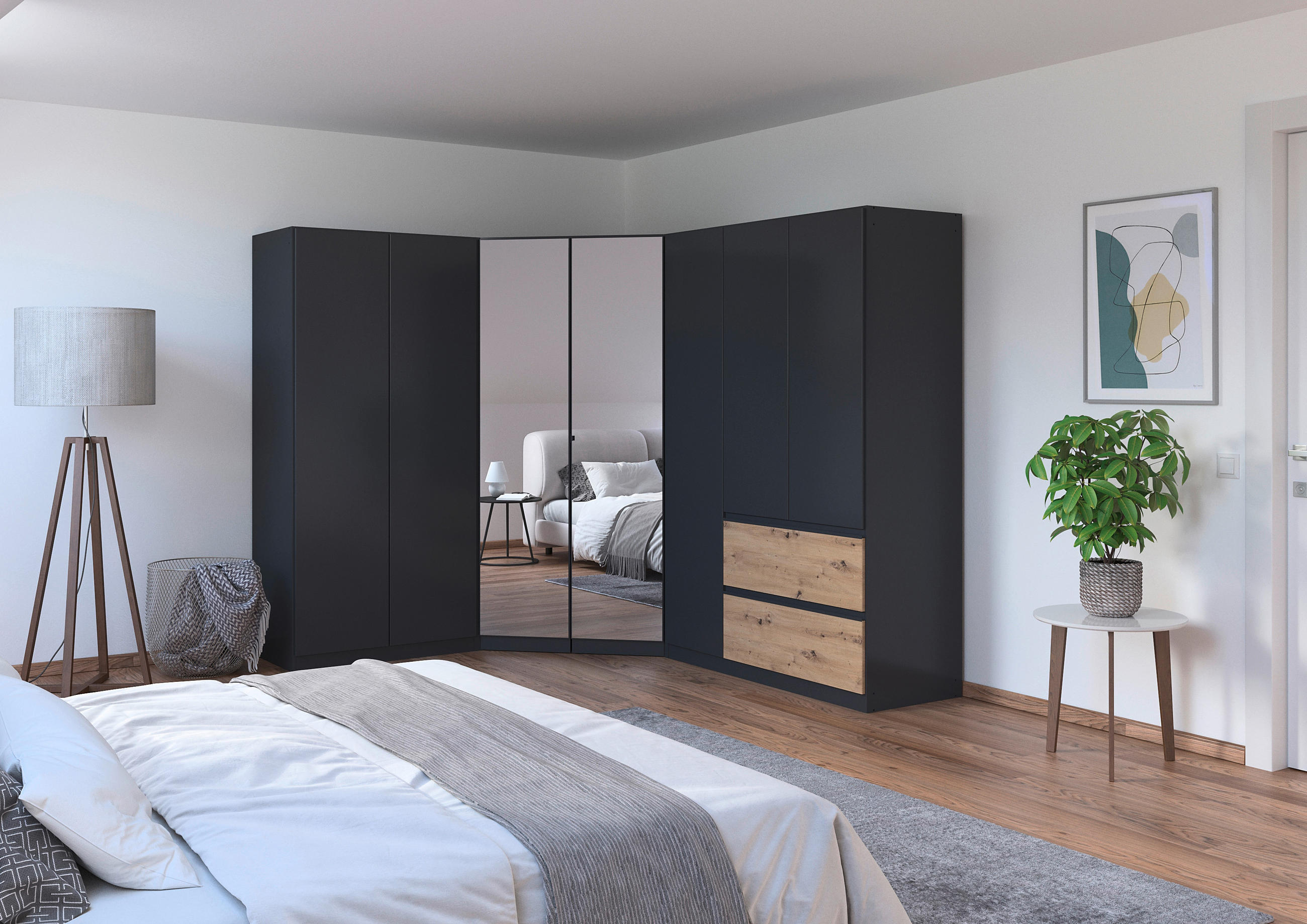 ECKKLEIDERSCHRANK 208/197/253 cm Grau, Eiche Artisan - Chromfarben/Eiche Artisan, MODERN, Holzwerkstoff (208/197/253cm) - Rauch Möbel