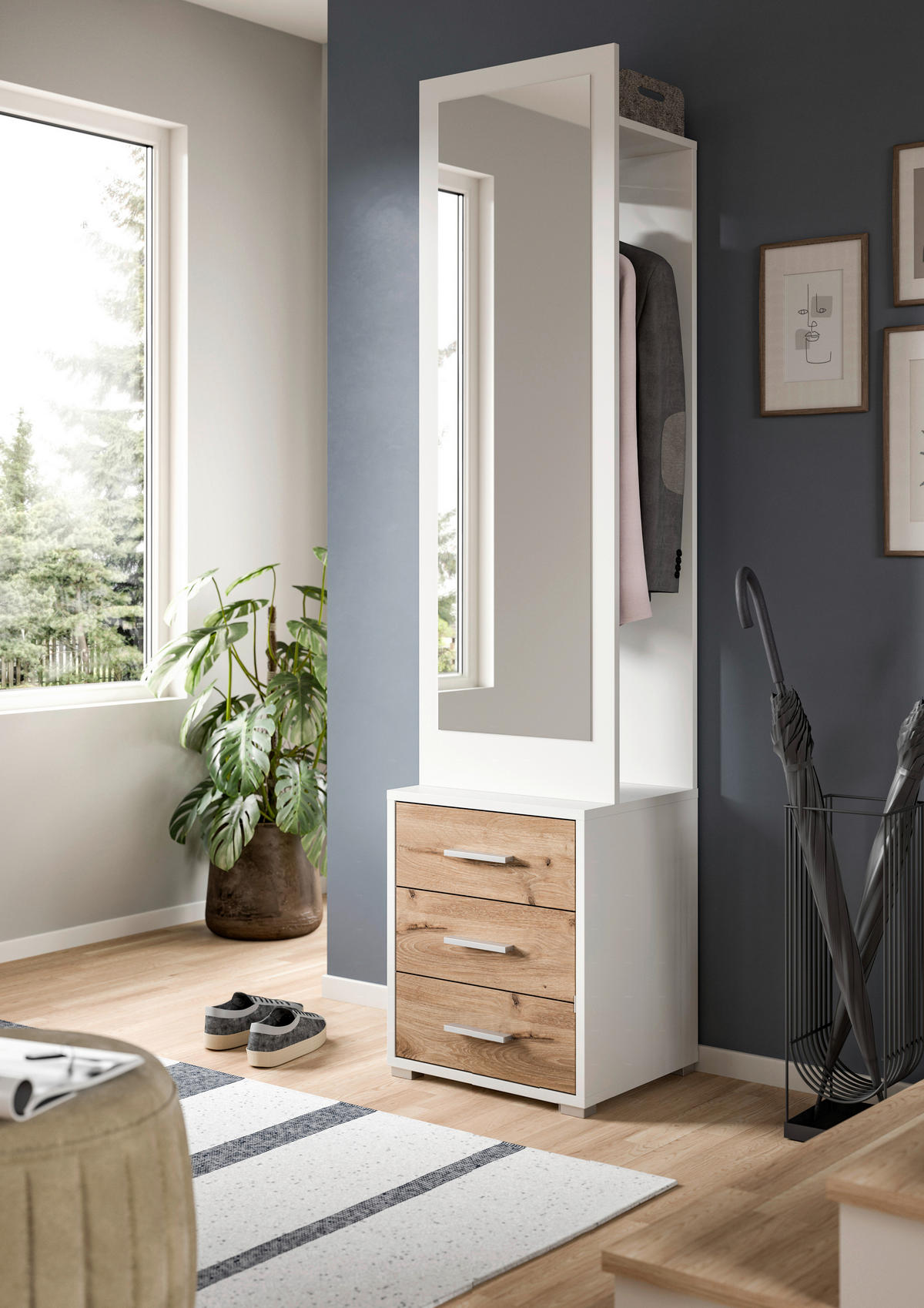 GARDEROBE 2-teilig  in 45/190/38 cm  - Eiche dunkel/Weiß, Design, Holzwerkstoff (45/190/38cm) - Livetastic