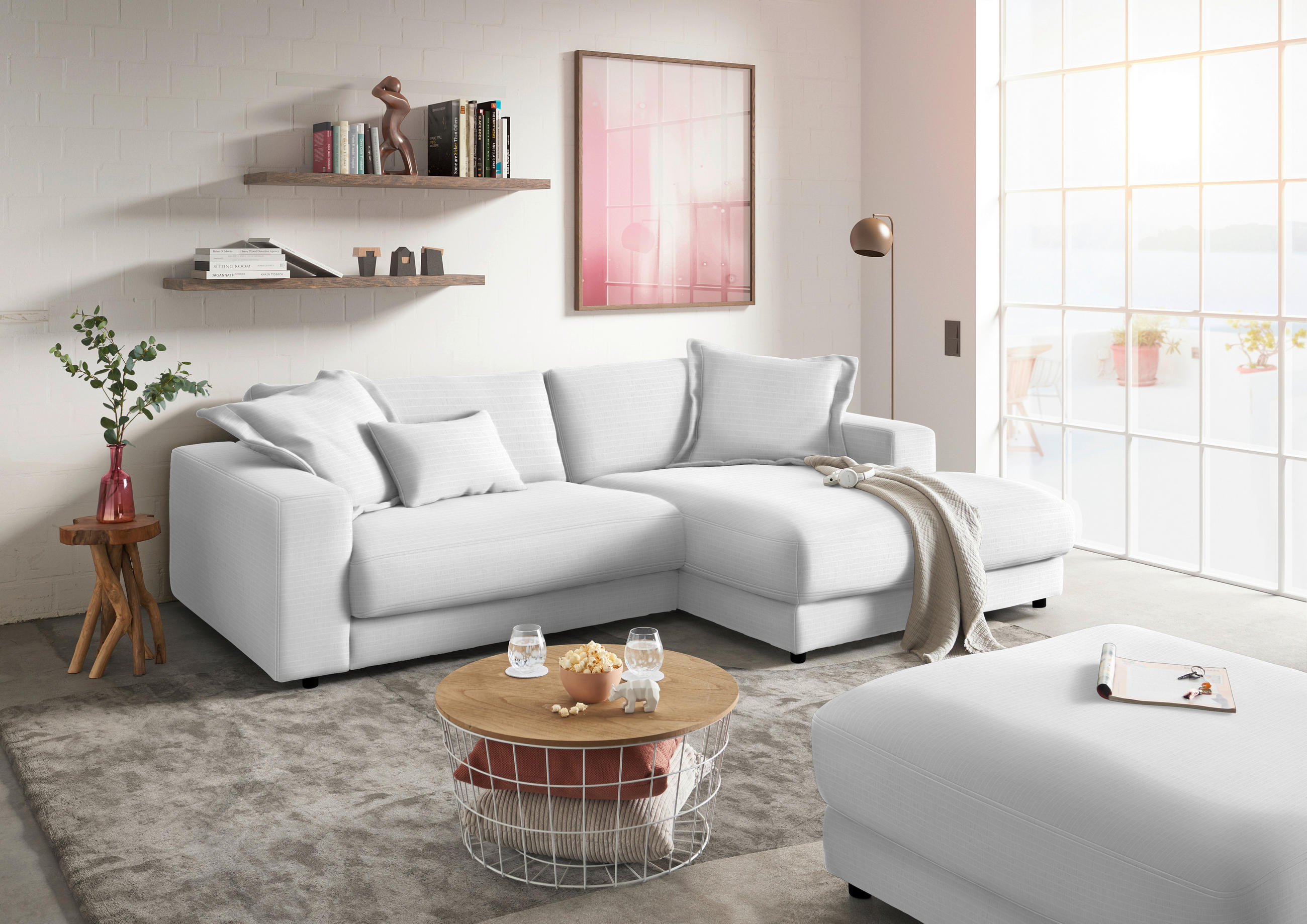 HOCKER in Textil Weiss  - Weiss/Schwarz, Design, Kunststoff/Textil (100/86/100cm) - Lomoco