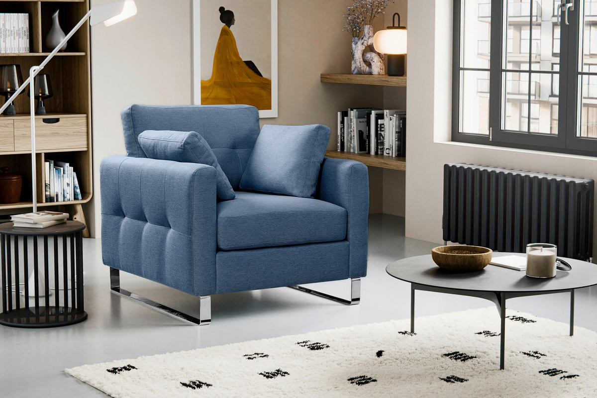 1,5-SITZER HERA Flachgewebe Dunkelblau  - Chromfarben/Dunkelblau, Basics, Textil/Metall (93/92/94cm) - MID.YOU