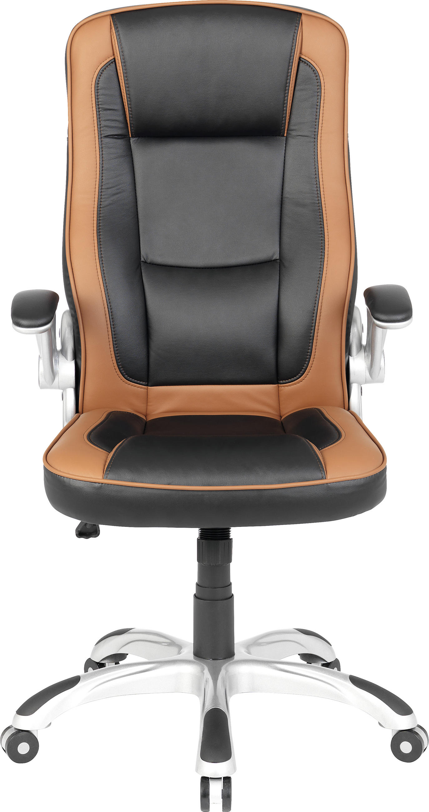 CHEFSESSEL in Lederlook Braun, Schwarz, Silberfarben - Silberfarben/Schwarz, KONVENTIONELL, Kunststoff/Textil (64/113-123/64cm) - Xora