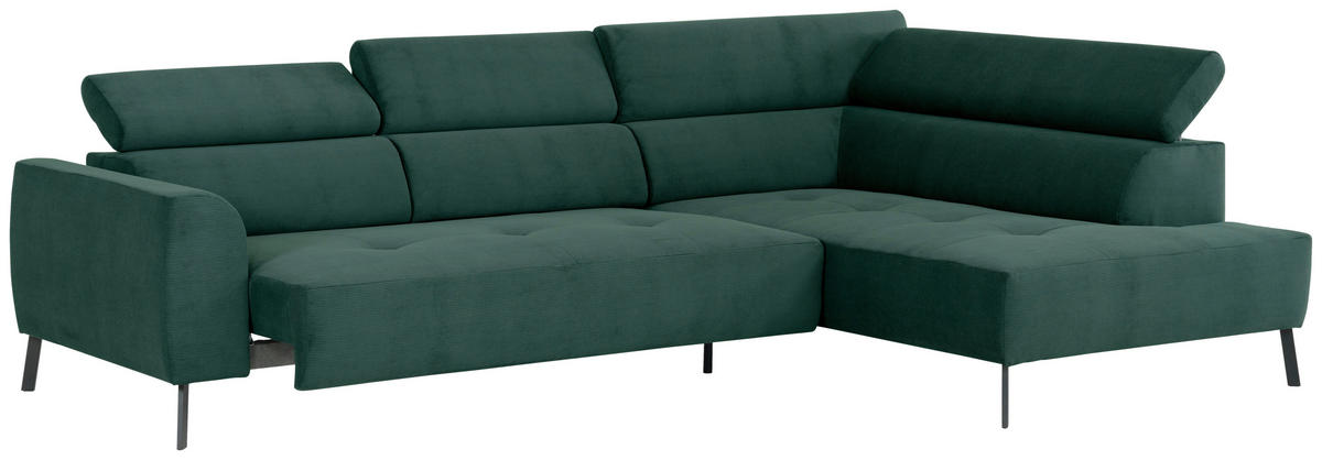 ECKSOFA in Feincord Waldgrün  - Waldgrün/Schwarz, Design, Textil/Metall (280/205cm) - MID.YOU