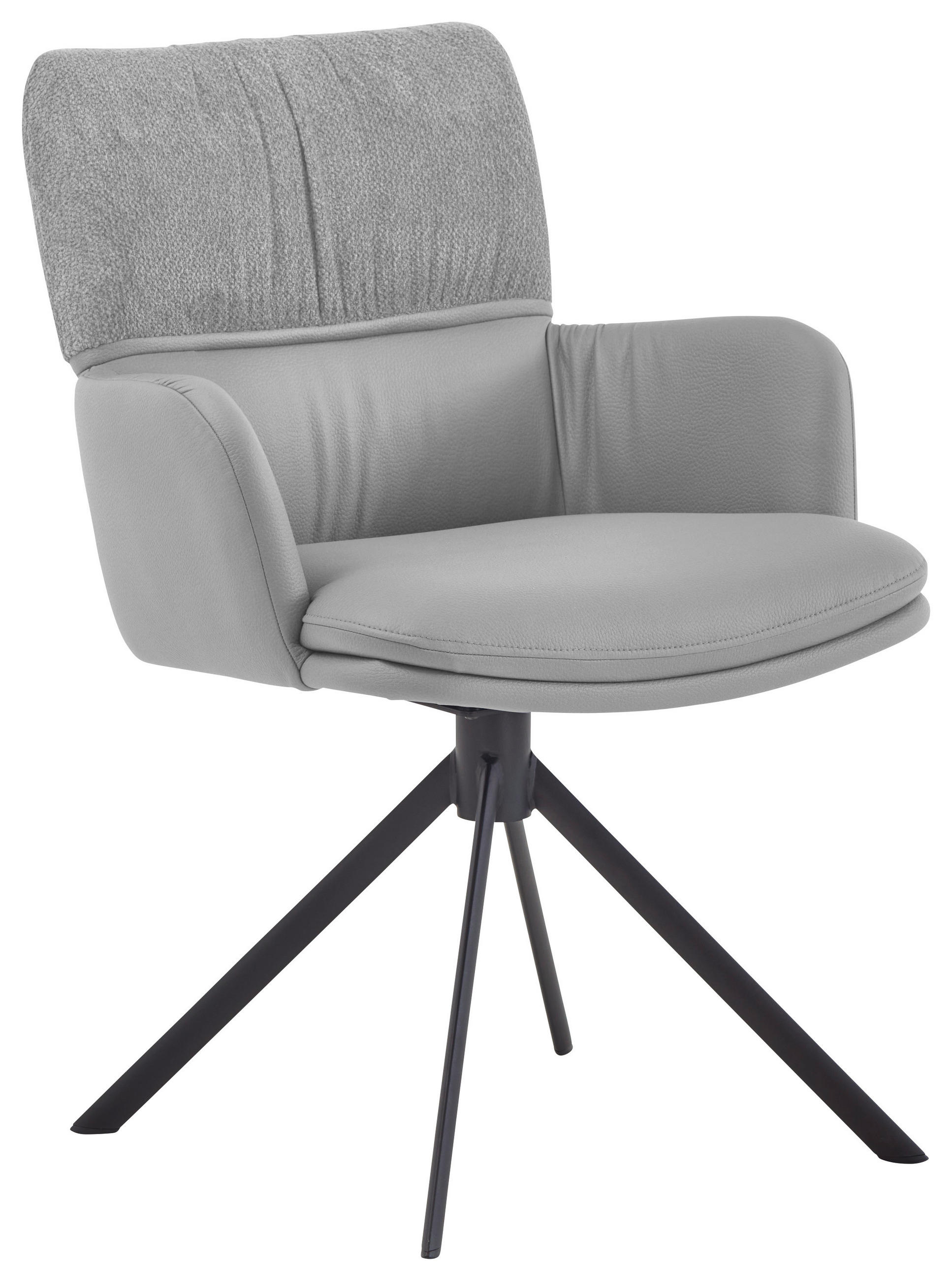 ARMLEHNSTUHL  Typenauswahl, Sitzfläche 360° drehbar, inklusive Armlehnen, Gestellauswahl, automatische Rückholfunktion Chenille, Mikrofaser  - Hellgrau/Schwarz, Design, Textil/Metall (61/86/63cm) - Valdera