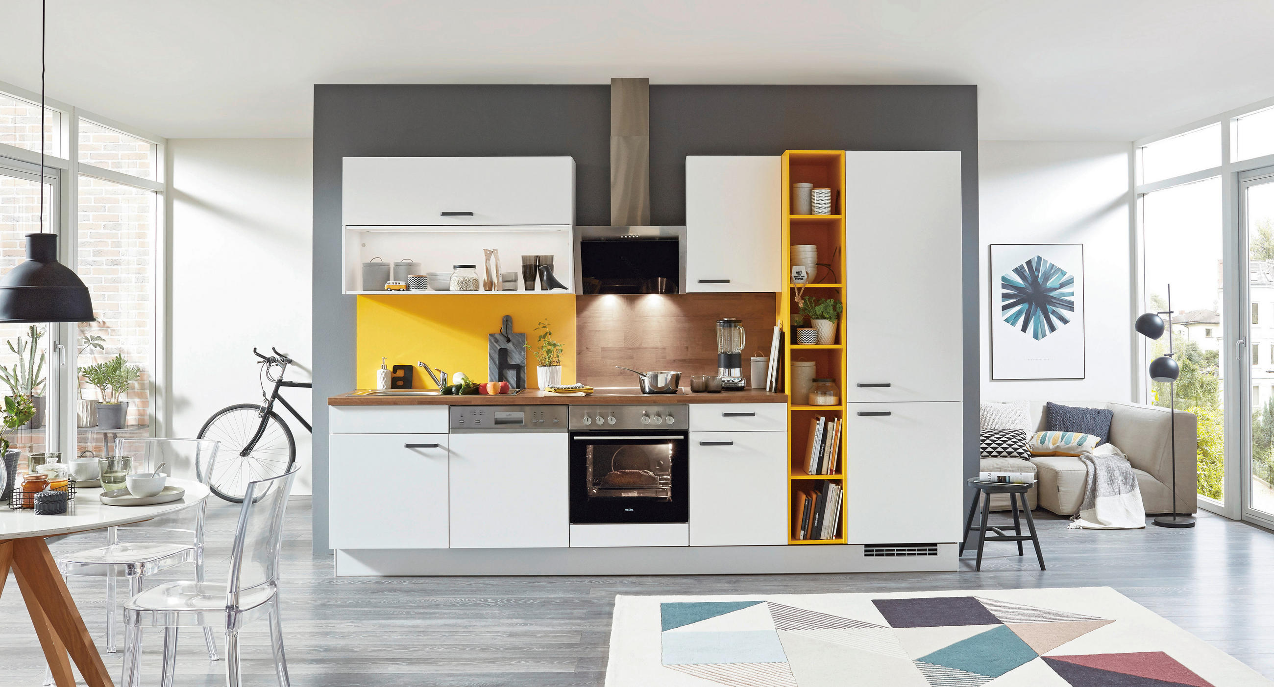 KUCHYŇSKÝ BLOK - bílá/barvy dubu, Design, kompozitní dřevo (320cm) - Celina