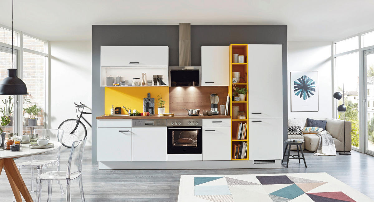 KUCHYŇSKÝ BLOK - bílá/barvy dubu, Design, kompozitní dřevo (320cm) - Celina