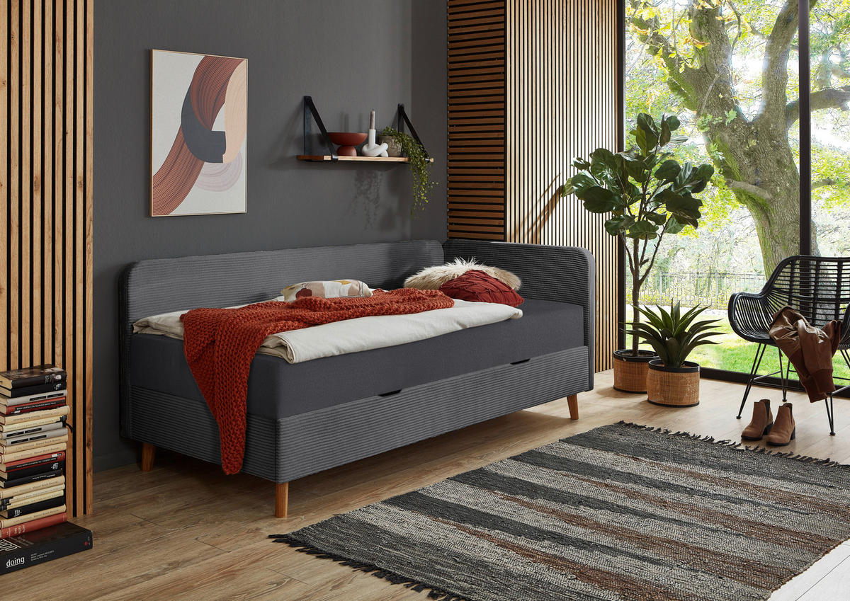 LIEGE Cord Grau  - Eichefarben/Grau, Design, Holz/Textil (90/200cm) - home24