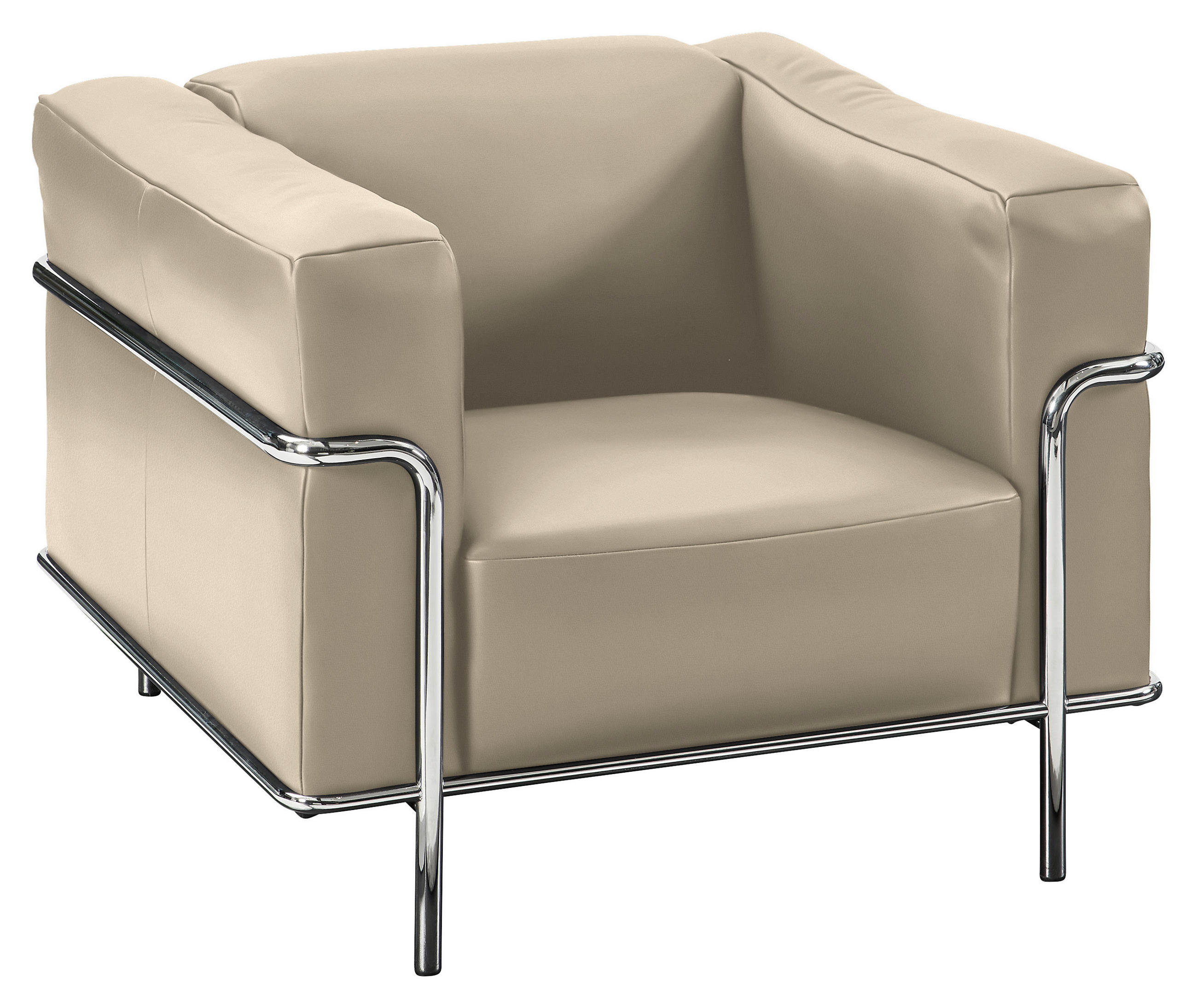 SESSEL in Echtleder Creme  - Chromfarben/Creme, Design, Leder/Metall (91/67/96cm) - Johann Jakob
