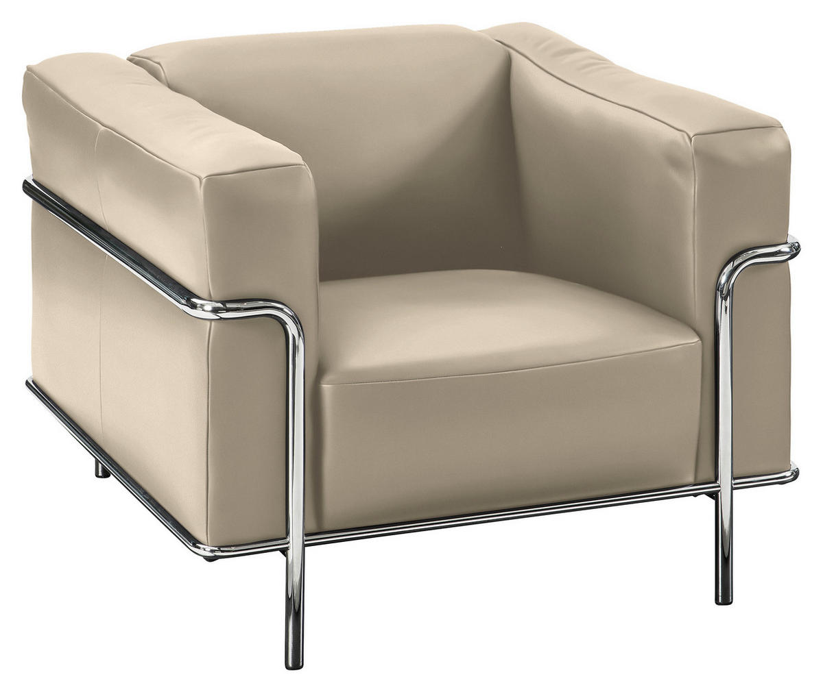 SESSEL in Echtleder Creme  - Chromfarben/Creme, Design, Leder/Metall (91/67/96cm) - Johann Jakob