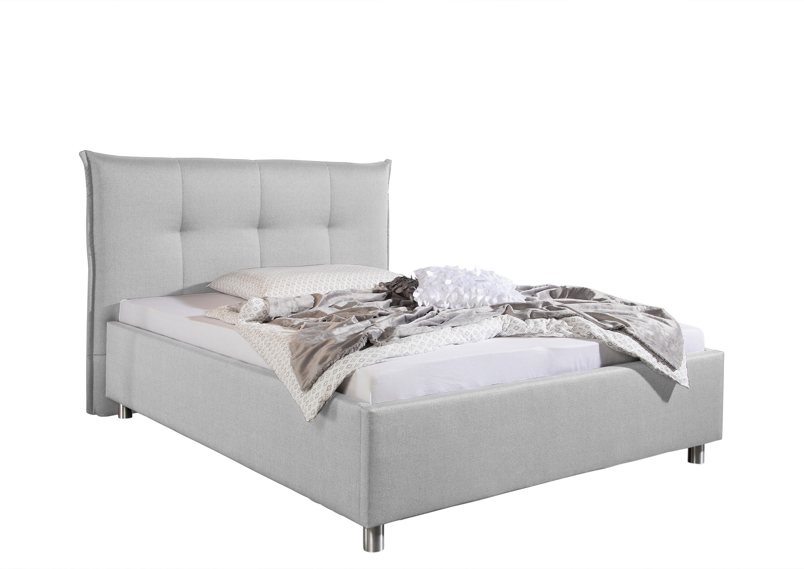 POLSTERBETT  in Hellgrau,  - Hellgrau/Alufarben, MODERN, Textil/Metall (113/115/211cm) - Livetastic