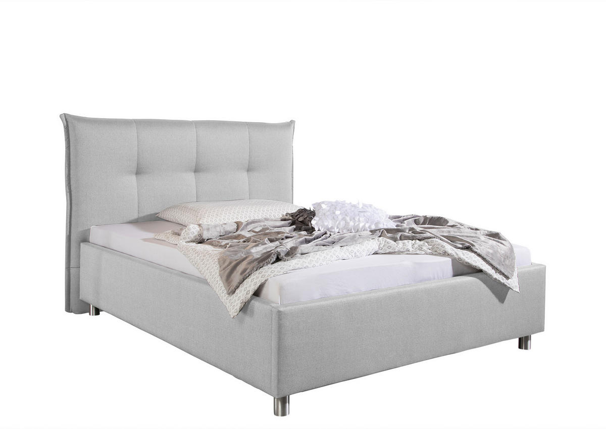 POLSTERBETT  in Hellgrau,  - Hellgrau/Alufarben, MODERN, Textil/Metall (113/115/211cm) - Livetastic