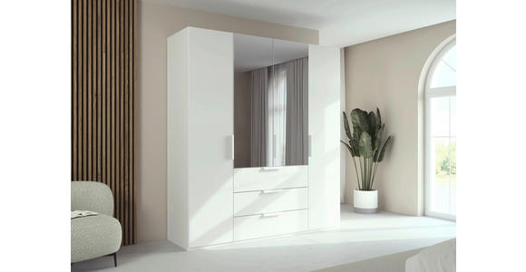 DREHTÜRENSCHRANK 201/235/61 cm,  in Weiß, 4-türig  - Weiß, Basics, Glas/Holzwerkstoff (201/235/61cm) - Novel