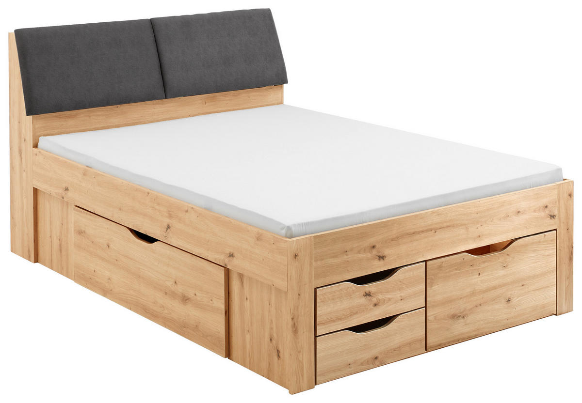 POSTELJA S PREDALOM 140 cm   x 200 cm  , hrast artisan  - siva/hrast artisan, Konvencionalno, leseni material/tekstil (237,5/145,6/103,8cm) - Carryhome