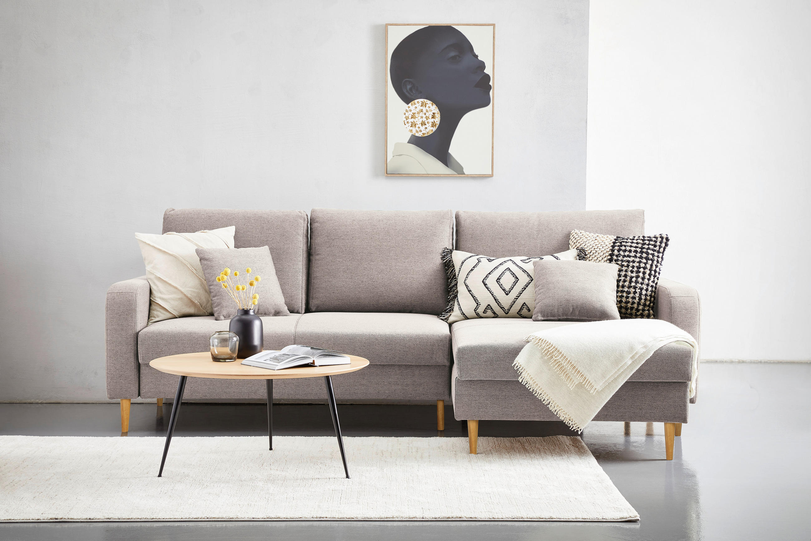 ECKSOFA in Flachgewebe Naturfarben  - Eiche Wotan/Naturfarben, Konventionell, Holz/Textil (255/157cm) - Carryhome
