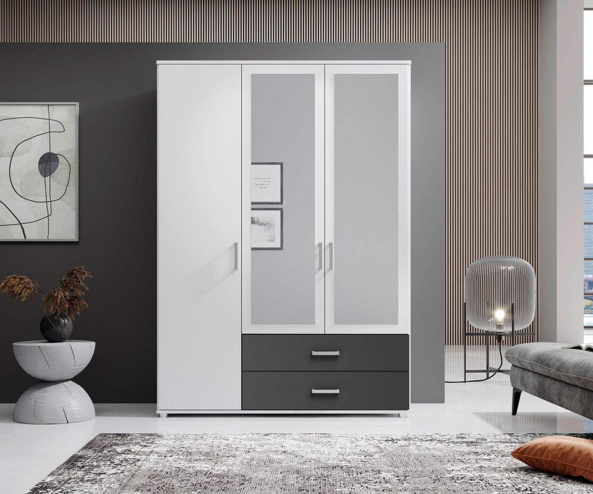 KLEIDERSCHRANK  in Graphitfarben, Weiß  - Alufarben/Graphitfarben, KONVENTIONELL, Glas/Holzwerkstoff (125/190/51cm) - Carryhome