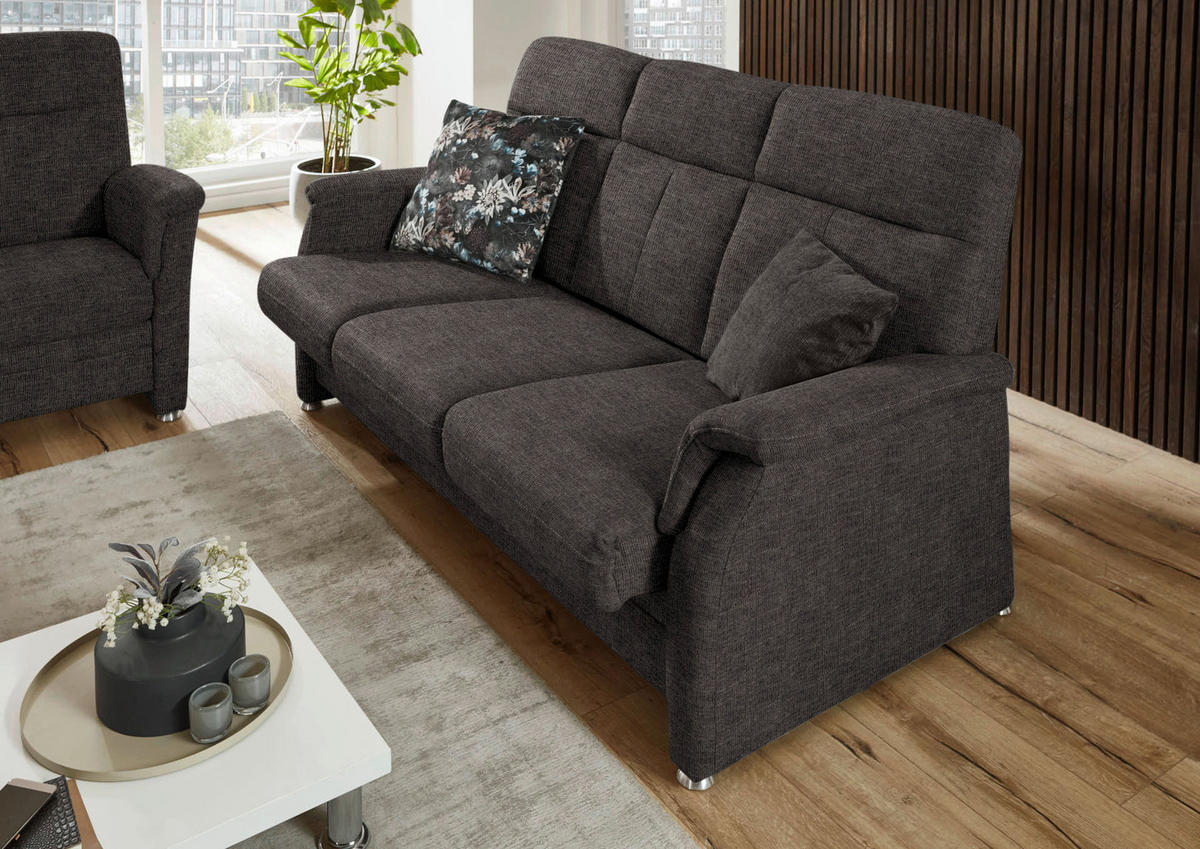SITZGARNITUR  in Flachgewebe Dunkelbraun  - Dunkelbraun/Alufarben, KONVENTIONELL, Textil/Metall (142-194/100/89cm) - Beldomo Comfort