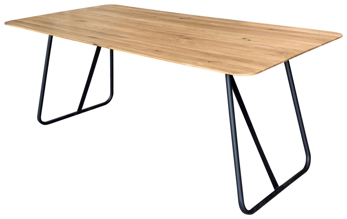 ESSTISCH Eiche massiv rechteckig Schwarz, Eichefarben  - Eichefarben/Schwarz, LIFESTYLE, Holz/Metall (160/90/75cm) - Linea Natura