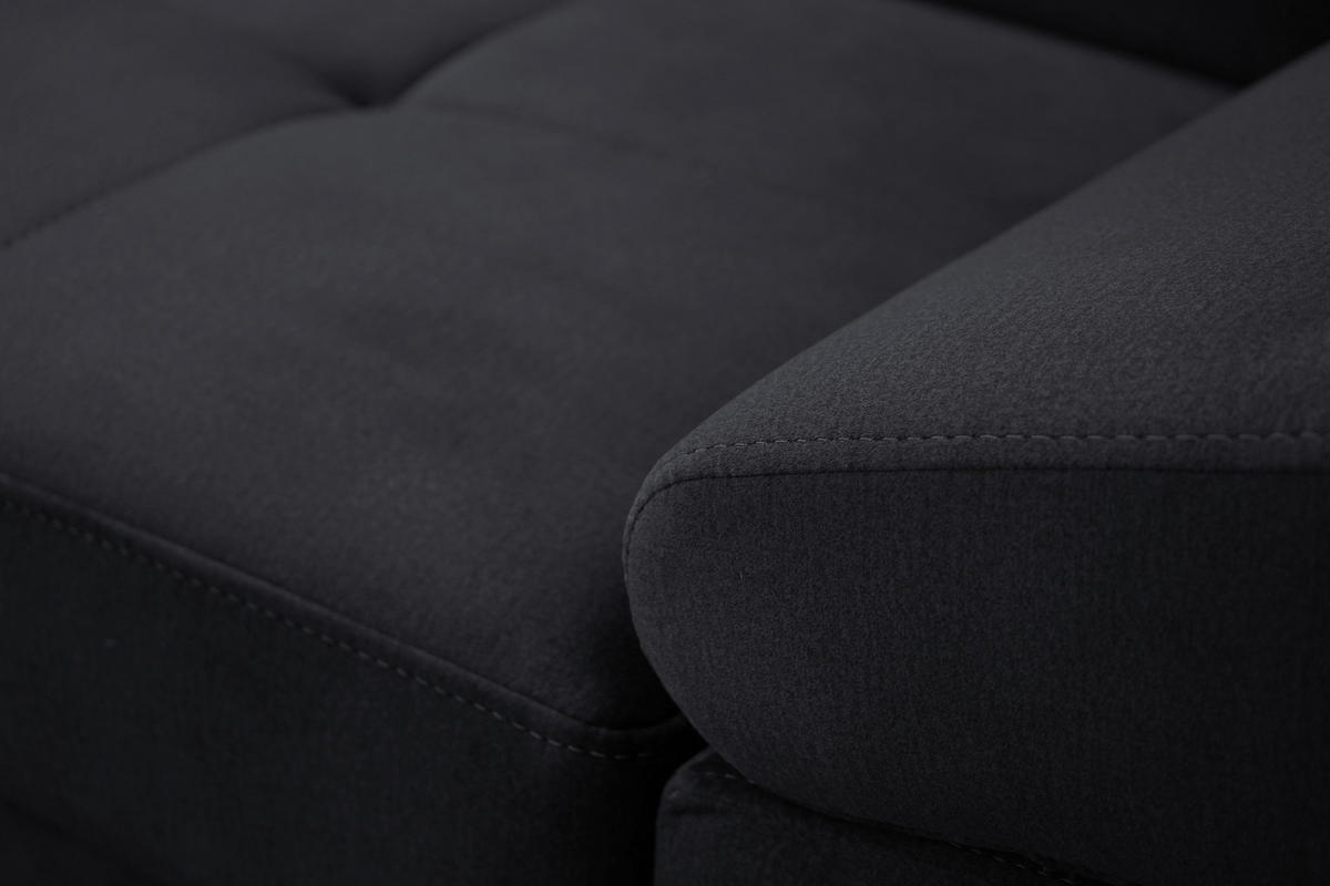 ECKSOFA Schwarz Webstoff Bettkasten, Schlaffunktion, Rücken echt, Armteilverstellung, Kopfteilverstellung  - Chromfarben/Schwarz, MODERN, Textil/Metall (205/278cm) - Stylife