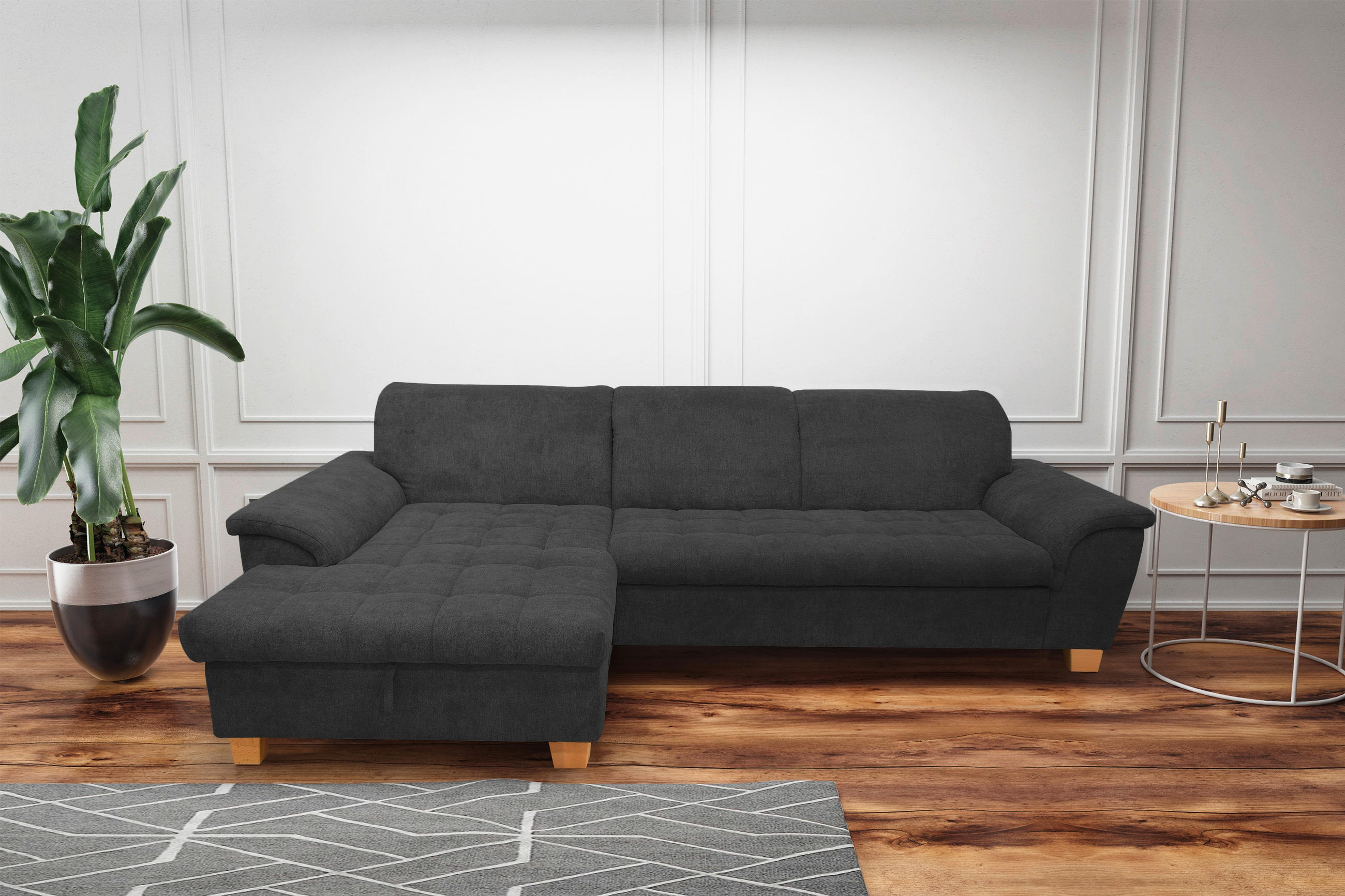 ECKSOFA Dunkelgrau Mikrofaser  - Eichefarben/Dunkelgrau, KONVENTIONELL, Holz/Textil (170/279cm) - MID.YOU