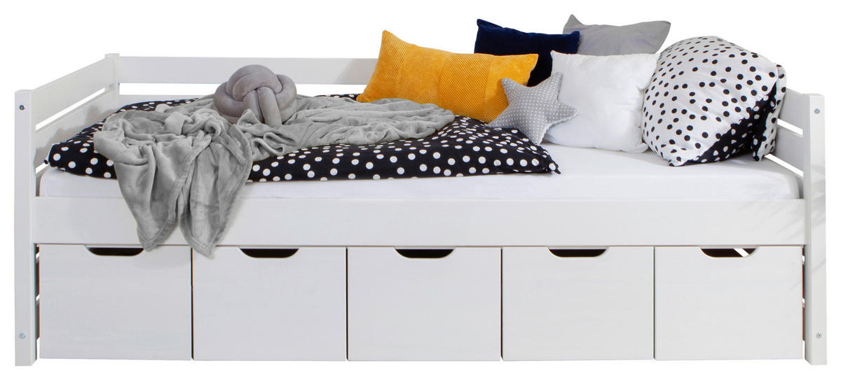 STAURAUMBETT 100/200 cm  in Weiss   - Weiss, Modern, Holz (100/200cm) - MID.YOU