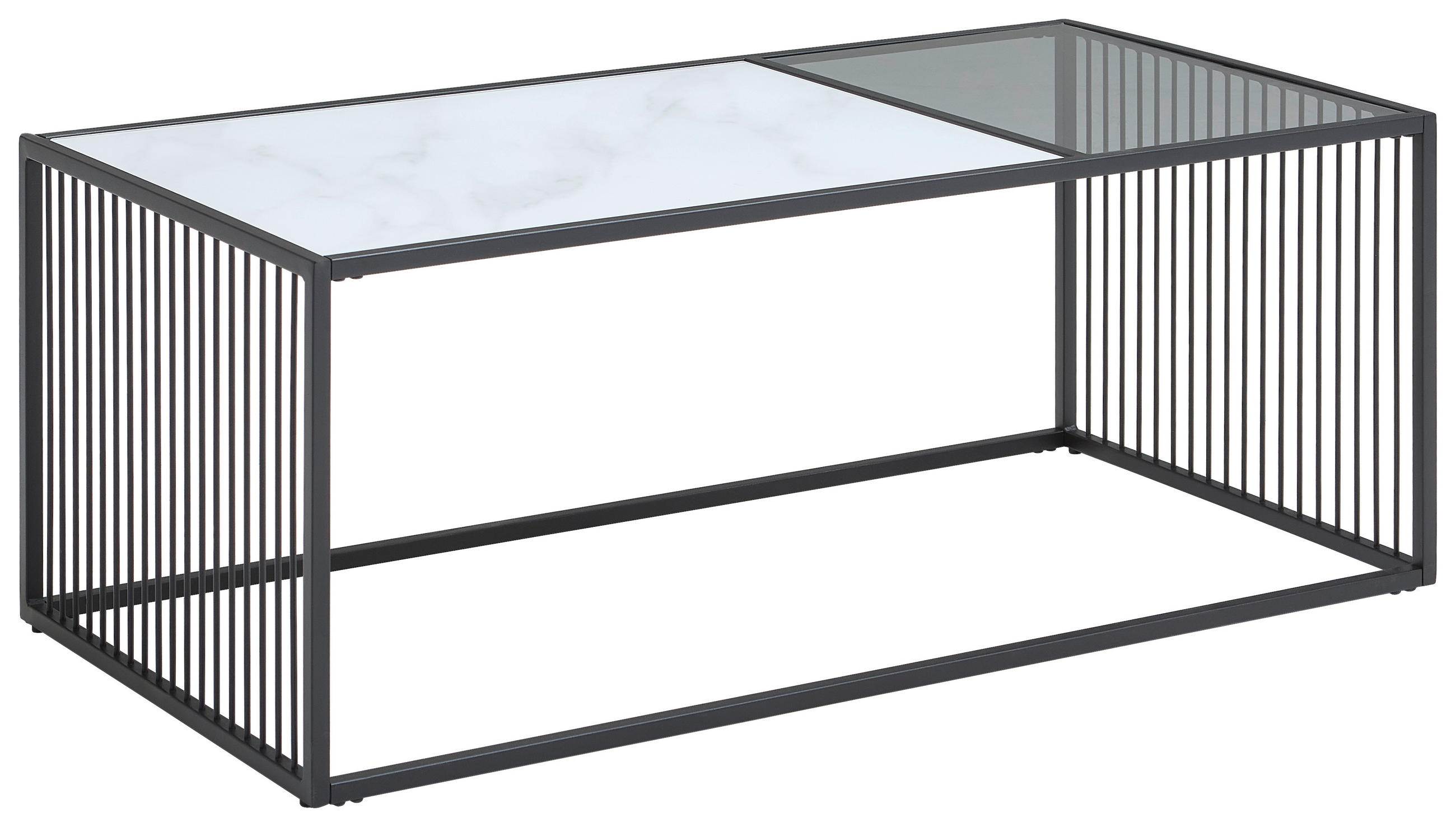 COUCHTISCH Rauchglas, Kristallglas 110/55/42 cm rechteckig Schwarz, Grau, Weiß  - Schwarz/Weiß, Design, Glas/Metall (110/55/42cm) - Livetastic