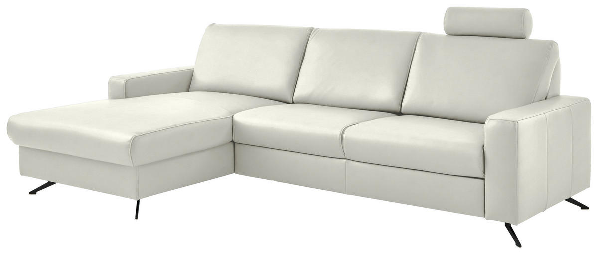 ECKSOFA in Echtleder Weiss  - Weiss/Schwarz, Design, Leder/Metall (165/267cm) - Lomoco