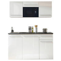 KÜCHENBLOCK 160 cm   in Braun, Weiß, Weiß Hochglanz  - Weiß Hochglanz/Silberfarben, Trend, Holzwerkstoff/Kunststoff (160cm) - Carryhome