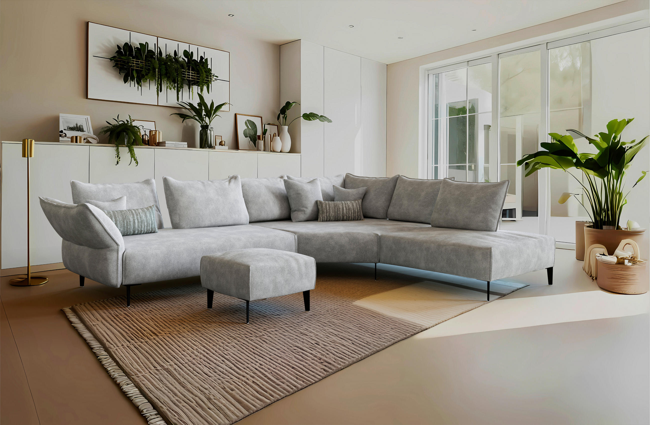 ECKSOFA  in Chenille, Flachgewebe Hellgrau  340/272 cm  - Hellgrau/Schwarz, MODERN, Textil/Metall (340/272cm) - W.Schillig