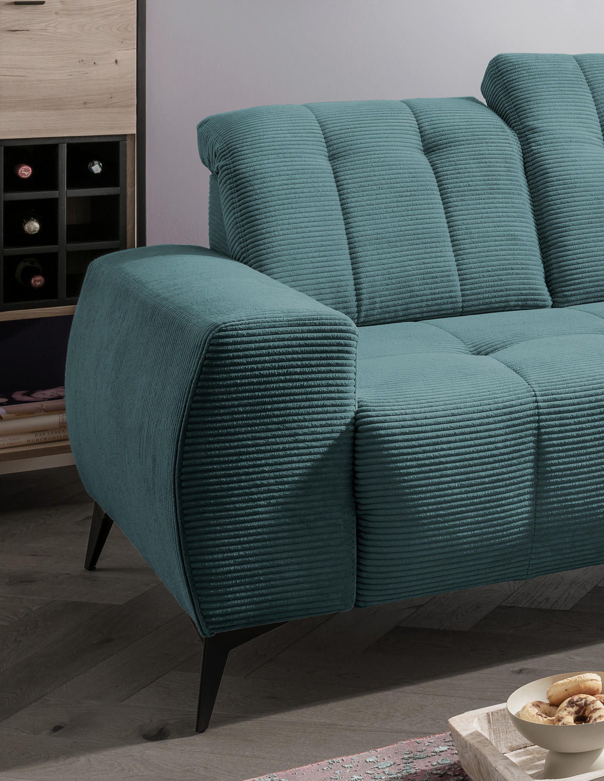 ECKSOFA in Cord Petrol  - Petrol/Schwarz, Modern, Textil/Metall (261/200cm) - Livetastic