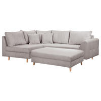 ECKSOFA inkl. Hocker Ariella Grau Cord Rückenkissen, Hocker  - Naturfarben/Grau, Design, Holz/Textil (161/231cm) - P & B