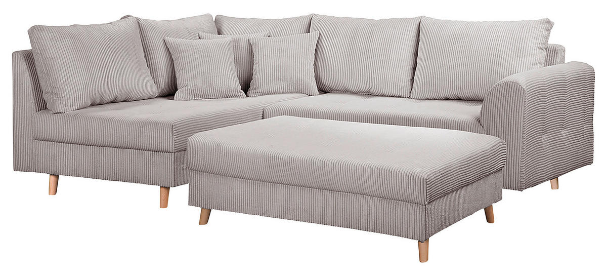 ECKSOFA inkl. Hocker Ariella Grau Cord  - Naturfarben/Grau, Design, Holz/Textil (161/231cm) - Livetastic