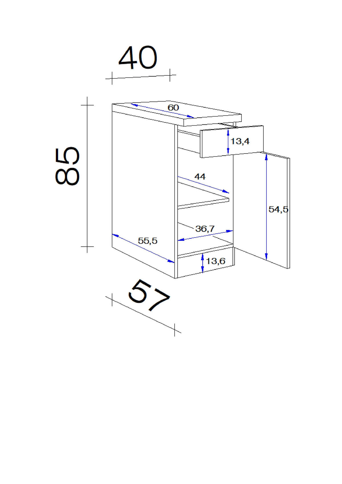 Küchenunterschrank (40cm breit) Weiß & Eichefarben