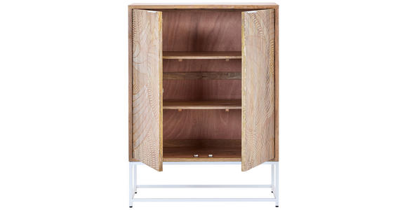 HIGHBOARD Mangoholz vollmassiv Naturfarben, Weiß Einlegeböden  - Weiß/Naturfarben, Design, Holz/Metall (100/135/40cm) - Ambia Home