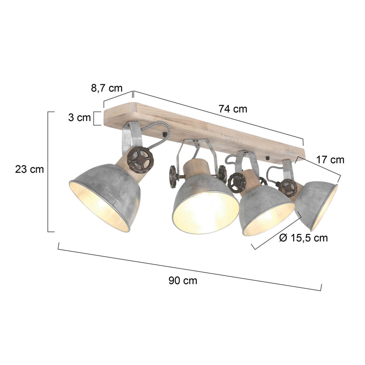 DECKENSPOTS - Nickelfarben, Trend, Holz/Metall (15/23/90cm)