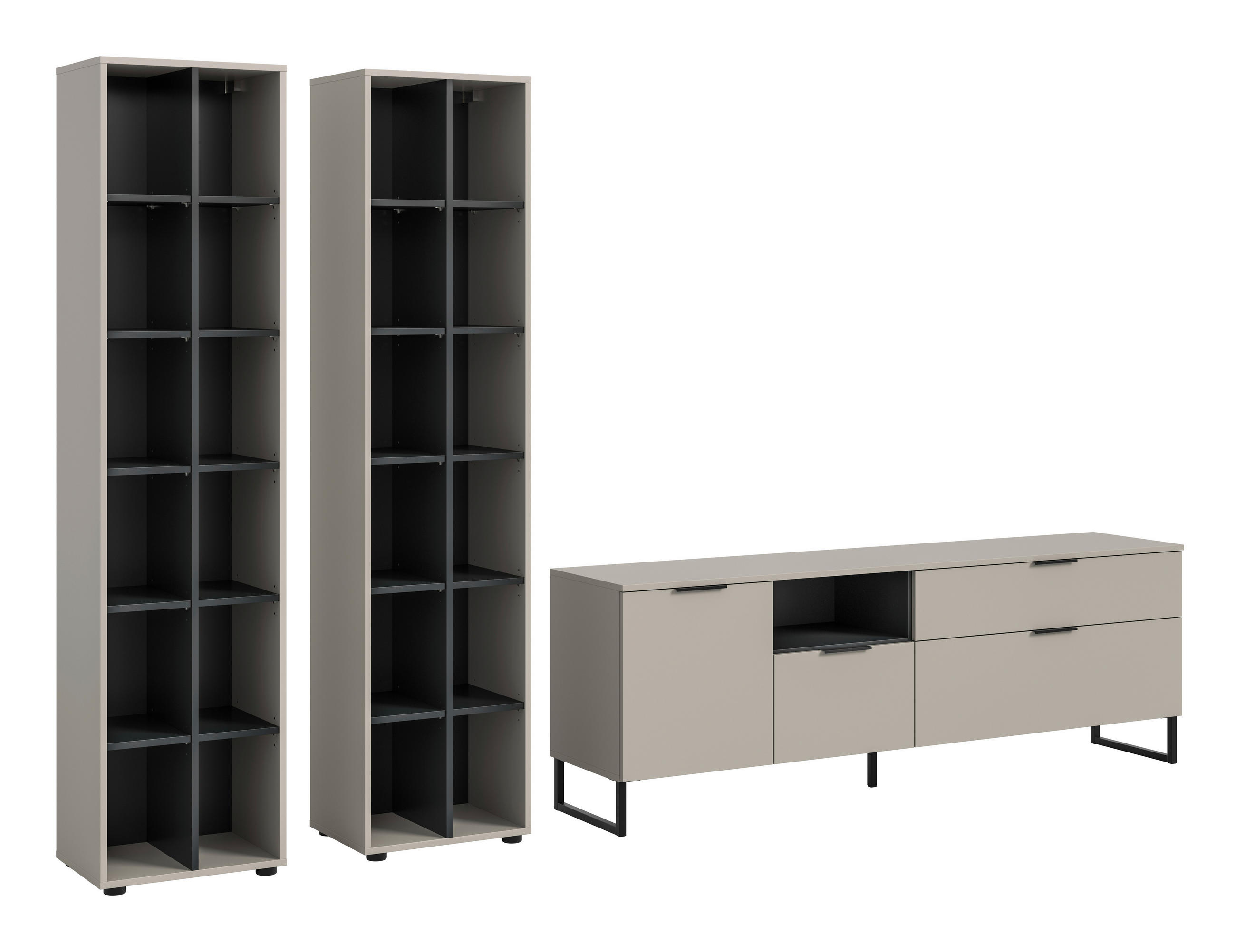 WOHNWAND 3-teilig  in Kaschmir  305/192/41 cm  - Kaschmir/Schwarz, Design, Holzwerkstoff/Kunststoff (305/192/41cm) - Livetastic