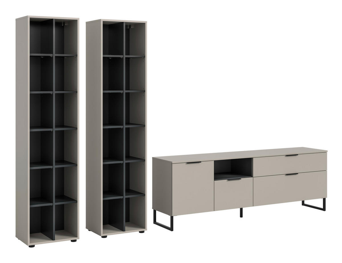 WOHNWAND 3-teilig  in Kaschmir  305/192/41 cm  - Kaschmir/Schwarz, Design, Holzwerkstoff/Kunststoff (305/192/41cm) - Livetastic