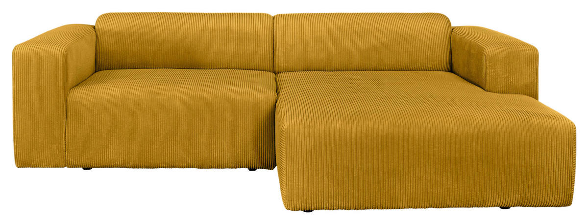 ECKSOFA BASMA in Cord Senfgelb  298/175 cm  - Senfgelb/Schwarz, Design, Kunststoff/Textil (298/175cm) - P & B
