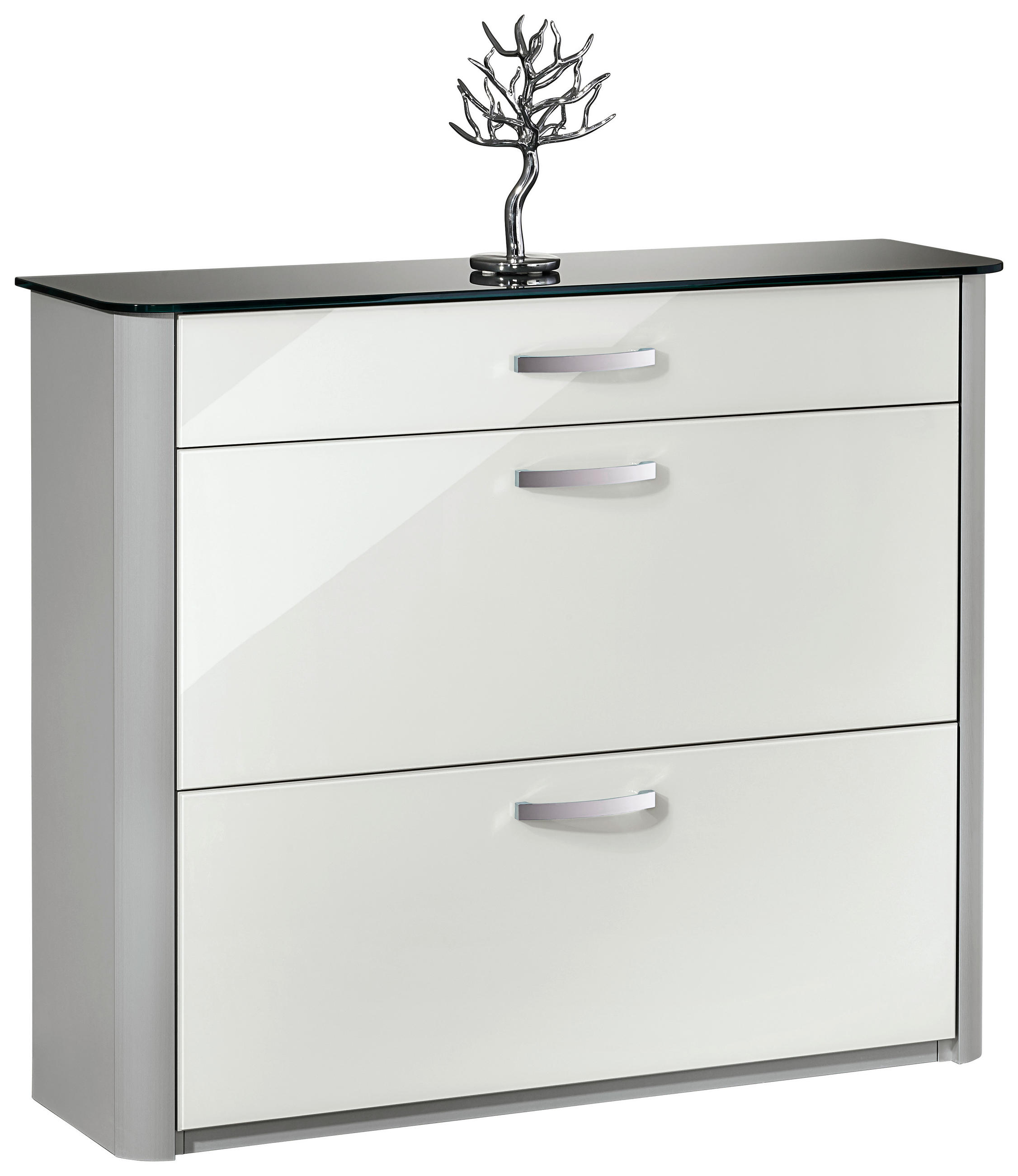SCHUHSCHRANK Weiß, Alufarben  - Chromfarben/Alufarben, Basics, Glas/Holzwerkstoff (117/97/28cm) - Moderano