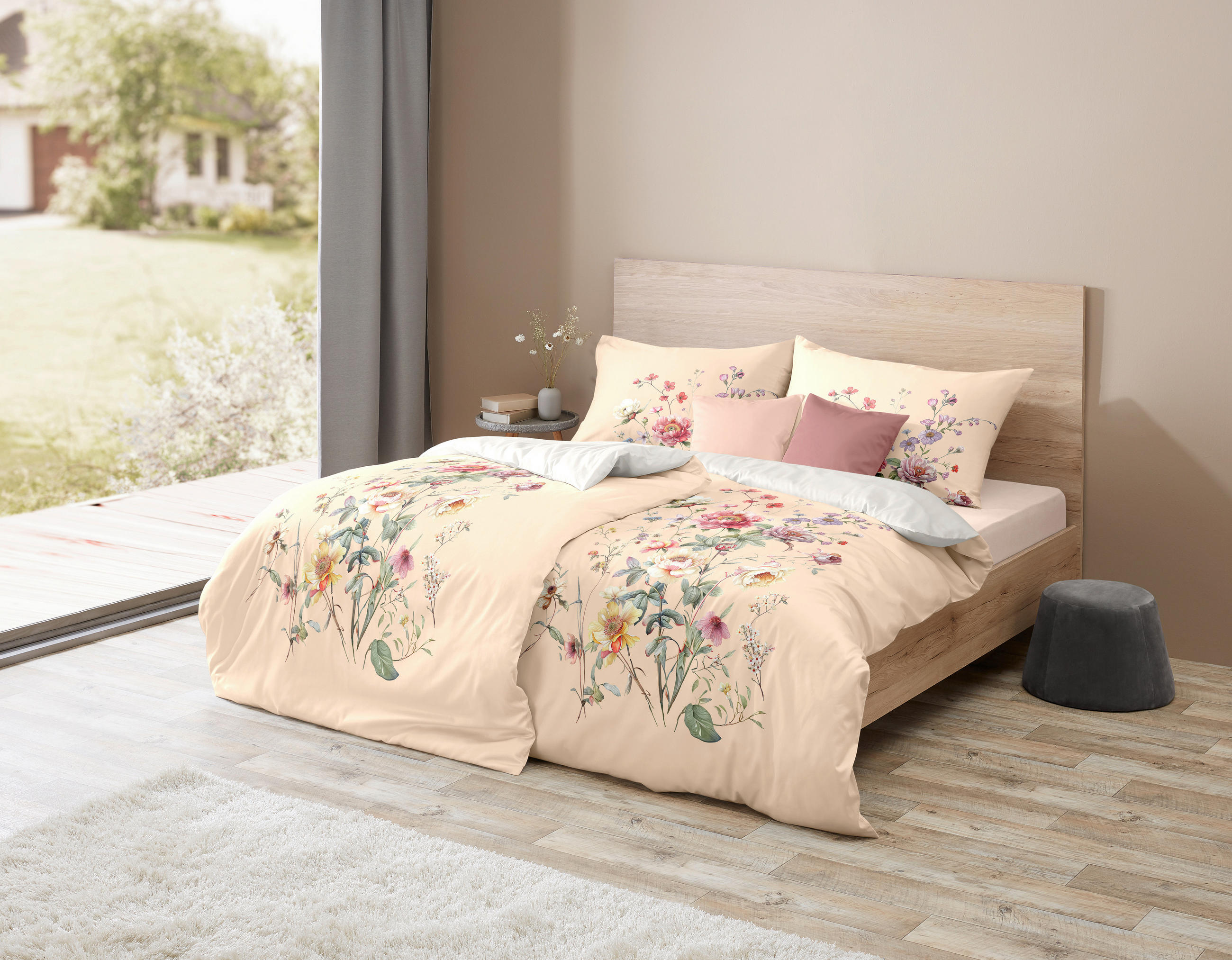 POSTELJNINA BED ART 140/200 cm mako saten rdeča, bela, olivno zelena , barve korale  - rdeča/barve korale, Konvencionalno, tekstil (140/200cm) - Fleuresse