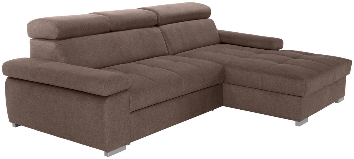 ECKSOFA Braun Velours  - Silberfarben/Braun, Design, Holz/Textil (292/183cm) - Livetastic